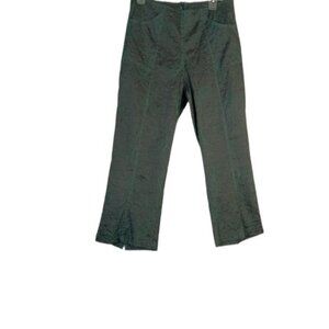 Vintage OHM Womens Capri Pants Green Embroidered Linen Blend Stretch L
